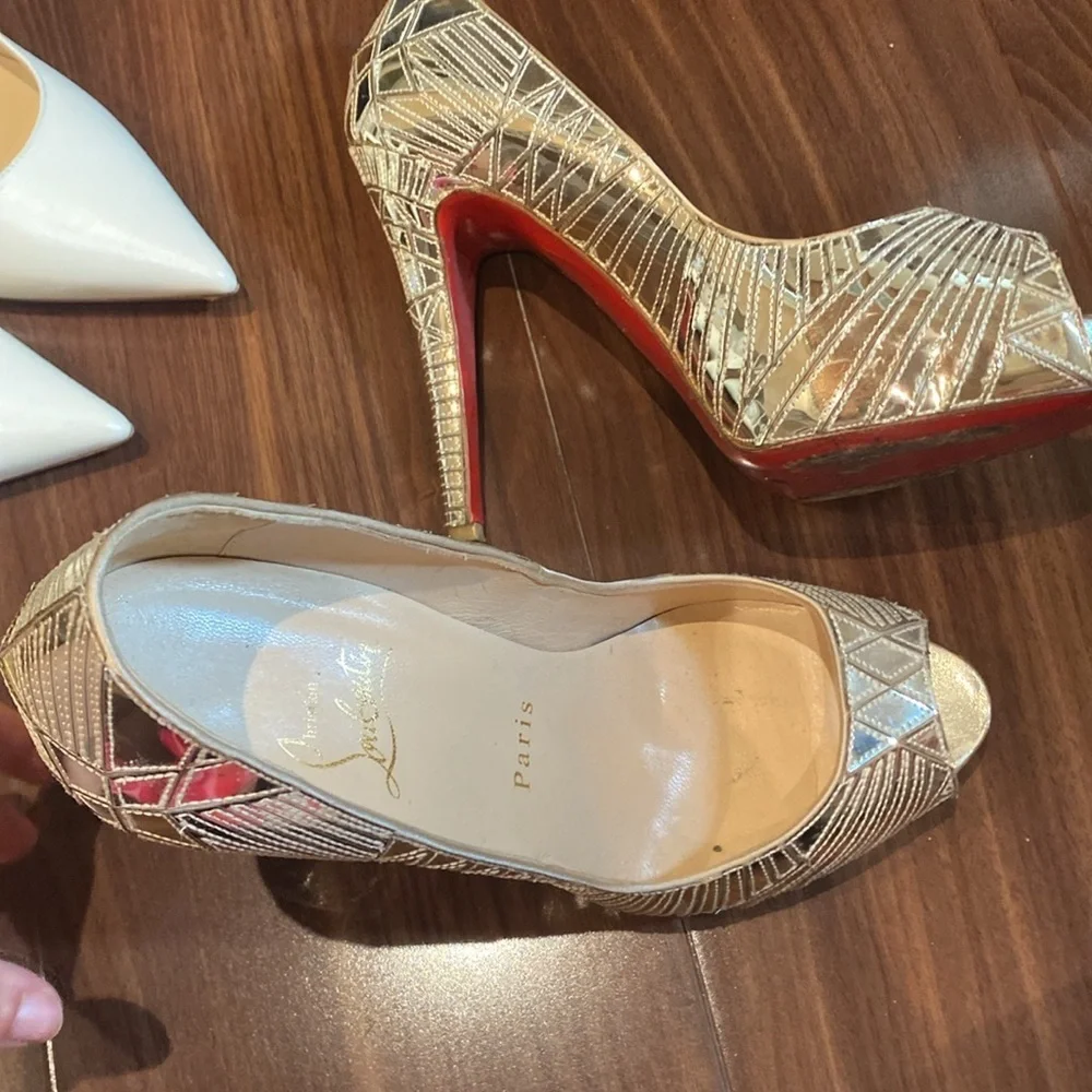 Christian Louboutin / Very Galaxy mosaic art deco gold 100 mm Mirrored Heel 37 7